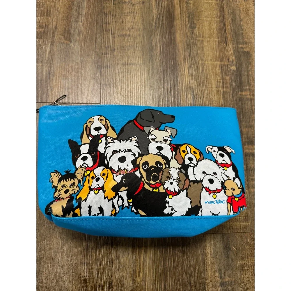 Marc Tetro Blue Dog Print Tote Bag and Matching Cosmetic‎ Pouch Set Please Read